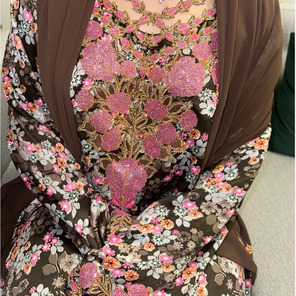 Floral Embroidered Dress with Shawl